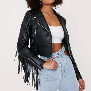 Nasty Gal Faux Leather Fringed Moto Jacket